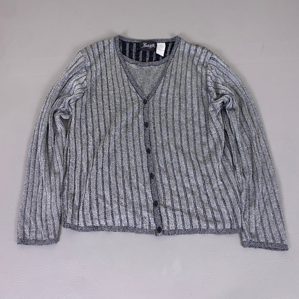Vintage Radcliffe Cardigan Tank Twin‎ Set Size 16 Silver Metallic Lurex Striped